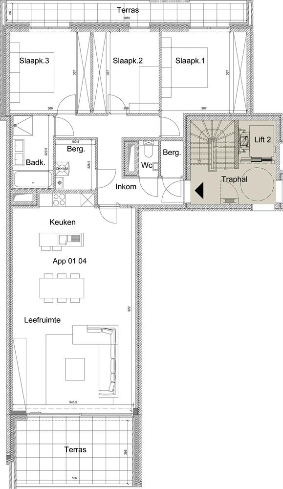 Ruim 3 slaapkamer appartement op eerst verdiep
