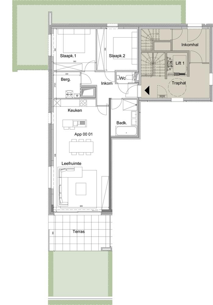 Gelijkvloers appartement 0.01